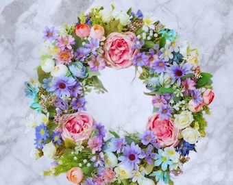 Artificial Peony Wreath —  Silk Floral Wall Hanging, Spring Door Decor