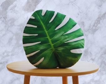 Monstera Leaf Plush Pillow, Realistic Tropical Cushion for Living Room or Bedroom