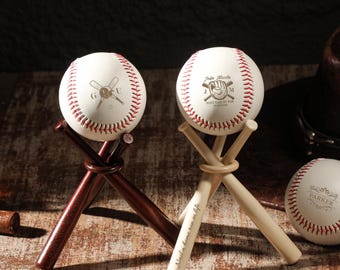 Personalized Wooden Baseball Bat Display Stand Set, Gift for Him, Coach & Baseball Lover Gift, Father's Day Gift,  Sports Keepsake Gift