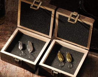 Custom Fishing Lure Wooden Box With 2 Metal Lures, Personalized Fishing Gift Set, Fisherman Gift for Dad, Grandpa, Husband, Birthday Gifts