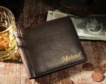 Handcrafted Leather Bifold Wallet, Custom Name  Wallet for Men, Leather Card Holder Wallet, Personalized Gift for Him, Gift for Dad, Husband