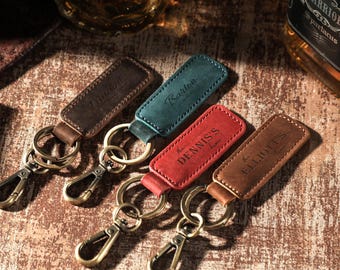 Personalized Leather Keychain, Custom Engraved Keychain, Vintage Keychain, Keyring Gift for Dad Groomsmen Husband, Custom Key Fob