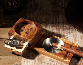Personalized Wood Whiskey Cigar Ashtray, Luxury Gift for Men, Groomsman Gift, Father's Day