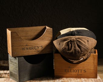 Personalized Wooden Hat Holder, Custom Engraved Baseball Cap Storage Box, Hat Display Caddy, Father’s Day Gift, Gift for Men, Coach