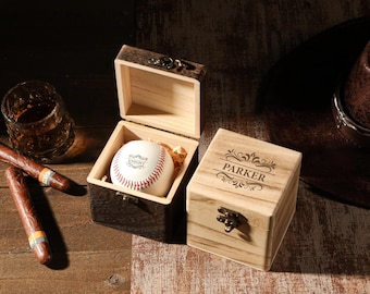 Personalized Baseball Gift Set, Engraved Baseball with Wooden Keepsake Box, Baseball Lover Gift for Dad, Coach, Groomsman, Father’s Day Gift