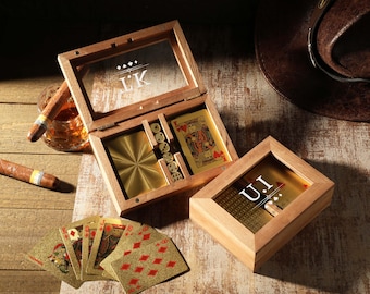 Valentine's Day Gift, Custom Poker Card Storage Case, Wood Playing Card Box with Glass Lid, Card Player Gift, Dad Gift, Father's Day Gift