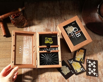 Personalized Playing Cards and Dice Set, Custom Travel Game Set, Poker Card Protector, Playing Card Box, Card Player Gift, Dad Gift