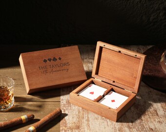 Wood Playing Card Box, Handmade Playing Card Storage, Card Player Gift, Elegant Gift for Card Lover, Father's Day Gift, Valentine's Day Gift