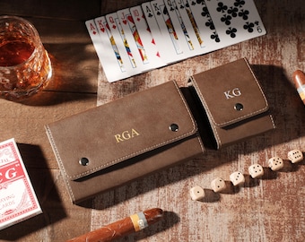 Leather Embossed Poker Card Storage Case, Card Case For Playing Cards, Personalized Playing Card Holder, Card Player Gift, Groomsmen Gift