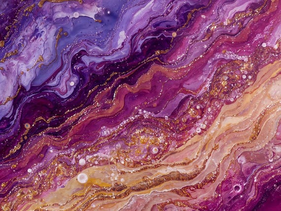 Purple Glass Waves Abstract Wall Art Printable Modern Fluid Art Metallic Ocean Inspired Digital Download Home Decor