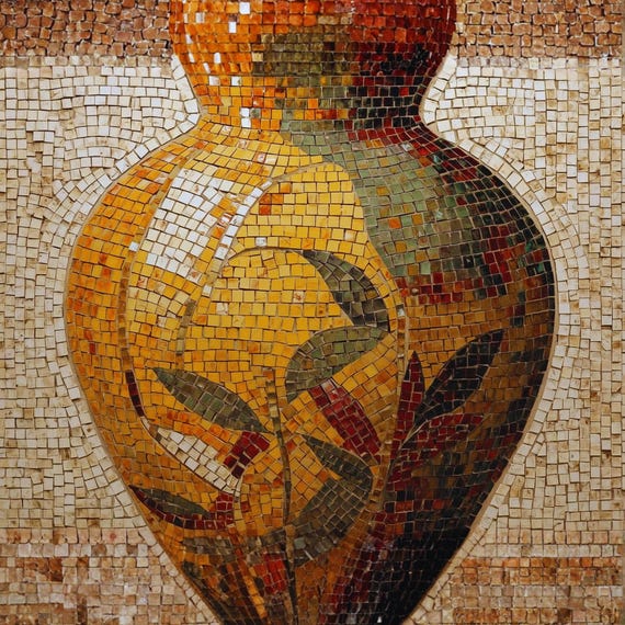 Warm Mosaic Vase Wall Art Printable Abstract Ceramic Tile Style Earth Tone Decorative Still Life Digital Download