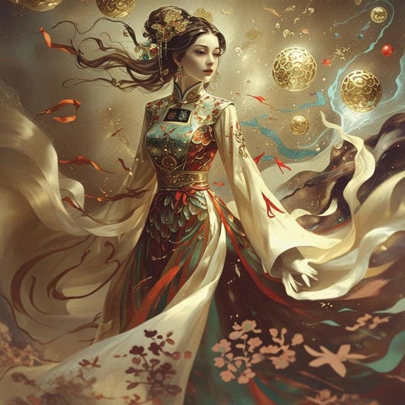 Chinese Inspired Abstract Woman Portrait Wall Art Printable Modern Asian Aesthetic Painting Style Figure Art Digital Download