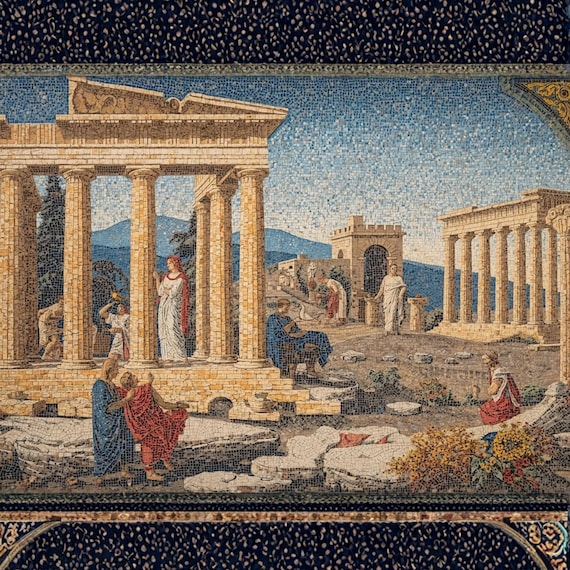 Ancient Greece Mosaic Art Wall Print Printable Classical Greek Heritage Ruins Mythology Inspired Historical Decor Digital Download