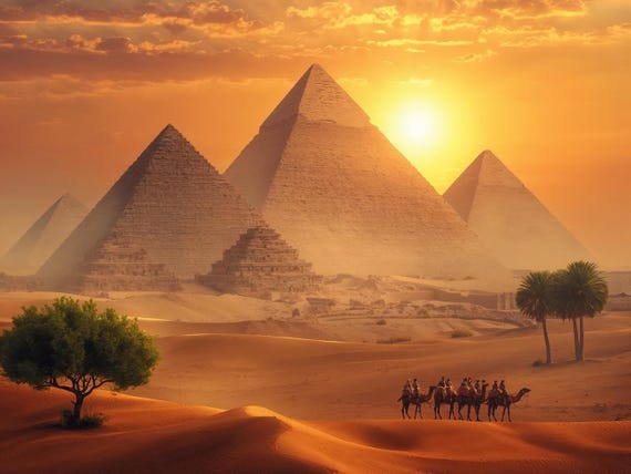 Egyptian Pyramids Wall Art Printable Ancient Desert Landscape Travel Photography Historical Monument Decor Digital Download