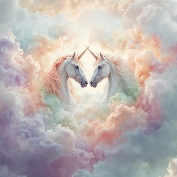 Magical Unicorn Wall Art Printable, Whimsical Cloud Fantasy Decor, Kids Nursery Bedroom Print, Colorful Digital Download