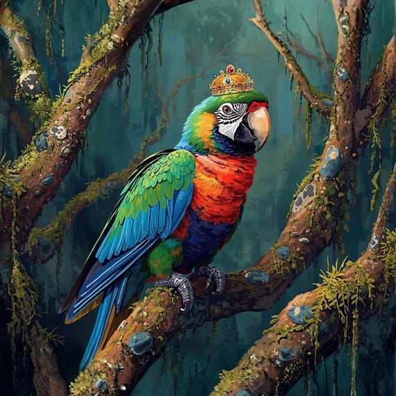 African Parrot with Crown Wall Art Printable Vibrant Tropical Bird Portrait Exotic Wildlife Royal Animal Digital Download