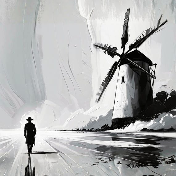 Minimalist Windmill Oil Painting Wall Art Printable Abstract Impasto Texture Modern Landscape Art Digital Download