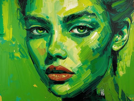Abstract Neon Green Portrait Wall Art Printable Futuristic Cyberpunk Glow Modern Digital Face Art Bold Contemporary Decor Digital Download