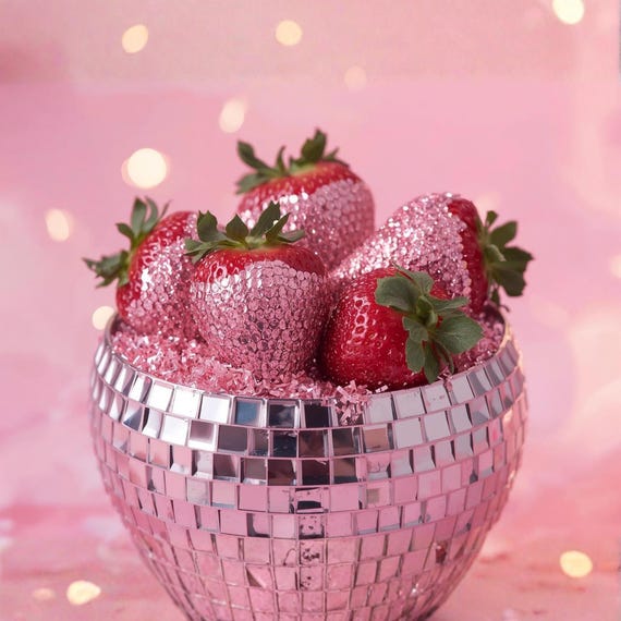 Disco Strawberry Pop Art Wall Art Printable Funky Retro Fruit Illustration Vibrant Party Aesthetic Modern Digital Download