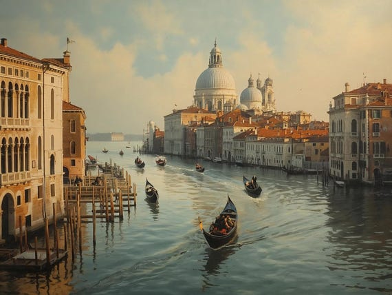 Venice Beauty Canvas Wall Art Printable Romantic Cityscape Canal Scene Italian Architecture Travel Decor Digital Download