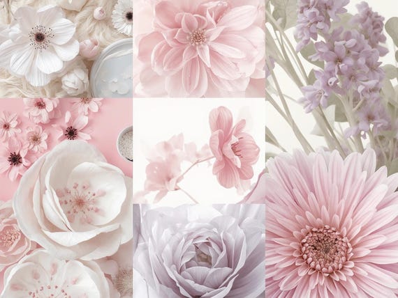 Floral Collage Wall Art Printable Modern Botanical Composition Mixed Flowers Aesthetic Home Decor Digital Download