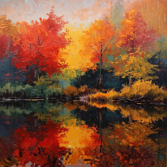 Autumn Trees Abstract Acrylic Wall Art Printable Fall Landscape Modern Nature Painting Warm Seasonal Decor Digital Download