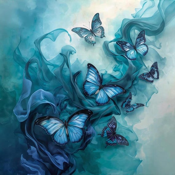Silk Painted Ethereal Butterflies Wall Art Printable Dreamy Nature Fantasy Floral Aesthetic Soft Pastel Digital Download
