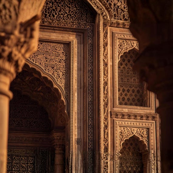 Mughal Architectural Carvings Wall Art Printable Intricate Islamic Heritage Stone Design Historical Pattern Decor Digital Download