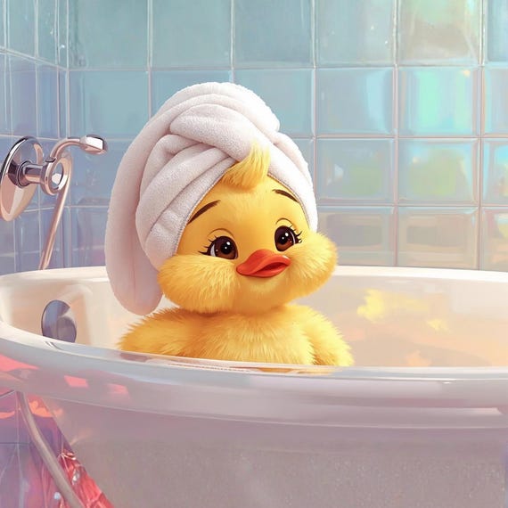 Duckling Bath Nursery Wall Art Printable Cute Animal Illustration Baby Room Decor Soft Pastel Kids Room Digital Download