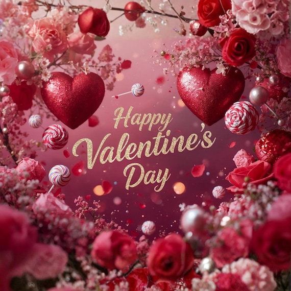 Happy Valentine’s Day Wall Art Printable Romantic Love Theme Floral Hearts Aesthetic Greeting Poster Digital Download