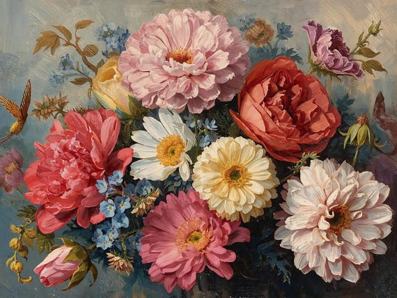 flower bouquet oil painting digital image