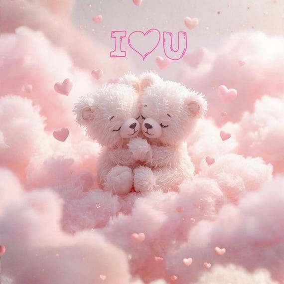 Pink Bears “I Love You” Nursery Wall Art Printable Cute Teddy Bear Love Illustration Baby Room Decor Digital Download