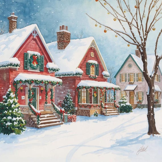 Christmas Snow in December Wall Art Printable Festive Winter Landscape Holiday Season Decor Digital Download