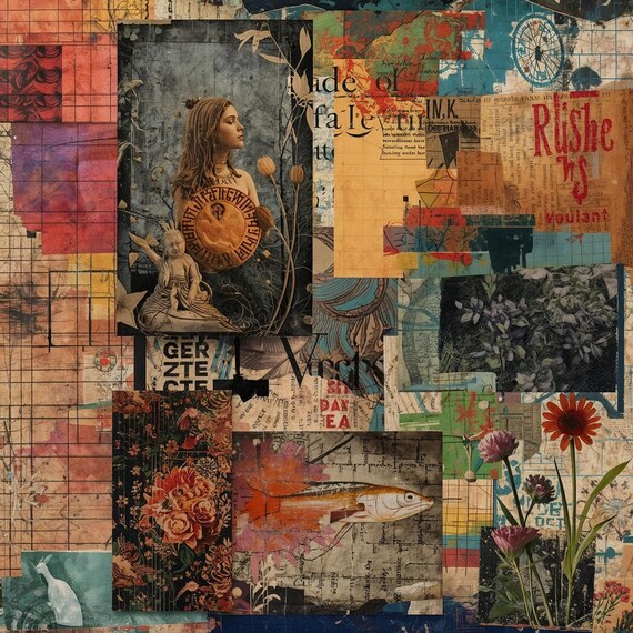 Digital Collage Art Wall Print Printable Modern Mixed Media Abstract Inspiration Aesthetic Composition Digital Download