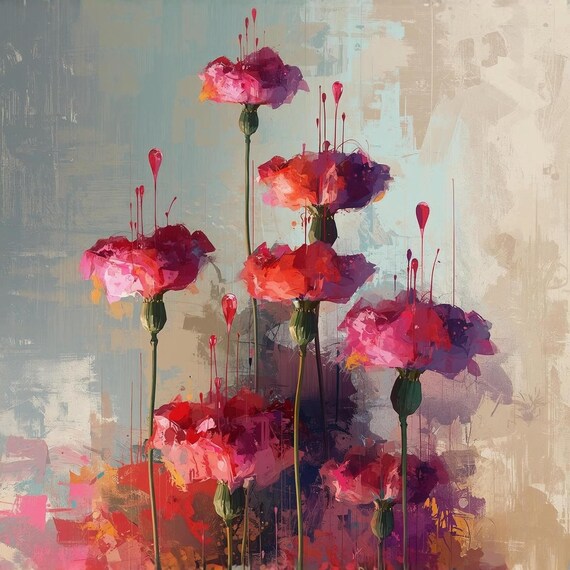 Abstract Roses Wall Art Printable Modern Floral Painting Minimalist Botanical Aesthetic Home Decor Digital Download