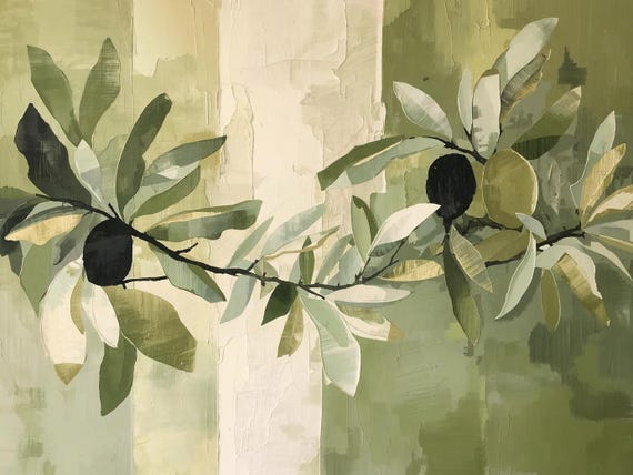 Olive Green Abstract Wall Art Printable Earth Tone Minimalist Botanical Aesthetic Modern Home Decor Digital Download