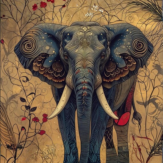 Majestic Elephant Art Print Wall Art Printable Richly Detailed Textured Wildlife Portrait Nature Safari Decor Digital Download