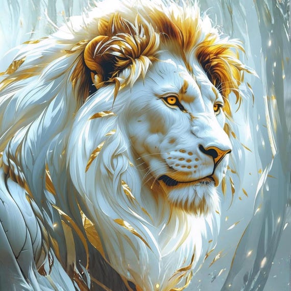 Majestic Lion Oil Painting Portrait Wall Art Printable Intense Gaze Wildlife King of Jungle Modern Animal Decor Digital Download