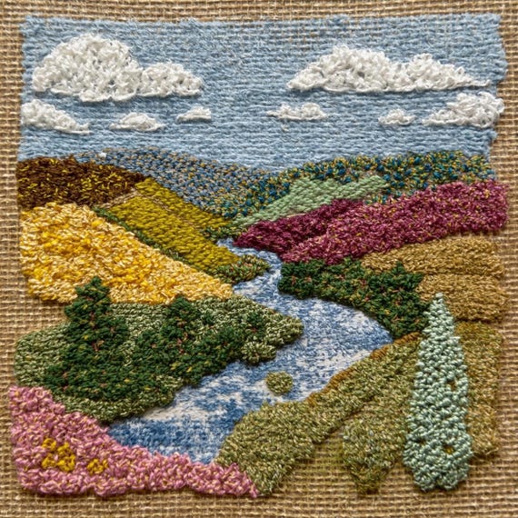 Vibrant Cross Stitch Landscape Wall Art Printable Colorful Embroidery Style Nature Scene Pattern Art Digital Download Home Decor