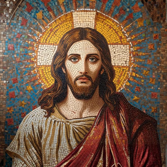 Jesus Mosaic Portrait Wall Art Printable Religious Christian Art Sacred Byzantine Style Church Decor Digital Download