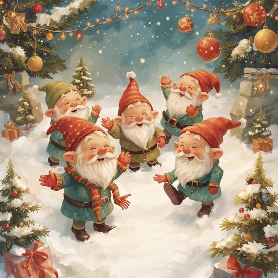 Digital printable image of Christmas dwarfs