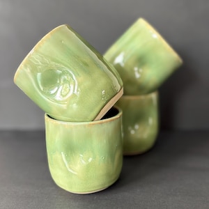 Handmade stoneware coffee cup, minimalist ceramics tea mug. Pinched Waist Cup.