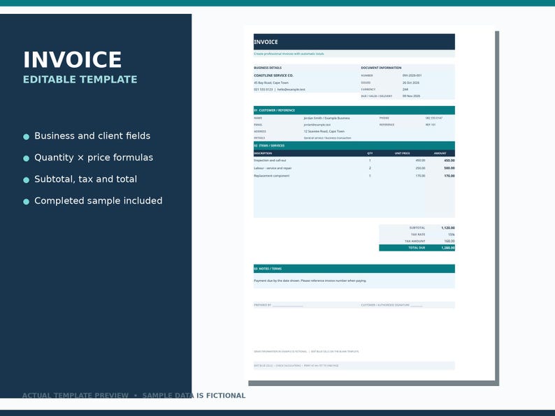 Editable Invoice Template | Small Business Invoice Spreadsheet ...
