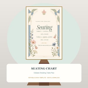 Wedding Seating Chart Template, Editable Canva Table Plan, Stained Glass Wildflower Sign, Printable Reception, Instant Download