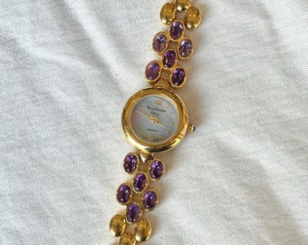 Gold Real Amethyst Working Vintage Watch