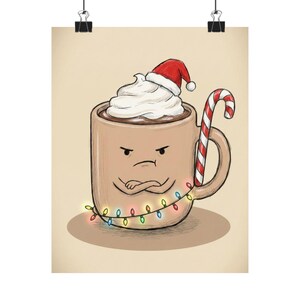 Grumpy Christmas Hot Cocoa Mug poster, matte verticale poster | Kunst snoepgoed voor de feestdagen