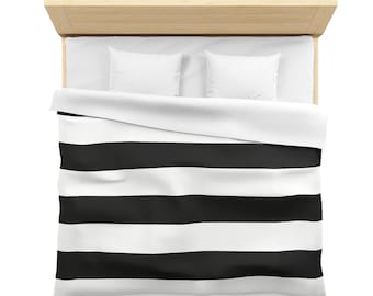 Capa de edredom preta e branca, roupa de cama moderna e arrojada, capa de edredom listrada, decoração contemporânea para quarto, solteiro, casal e king size.