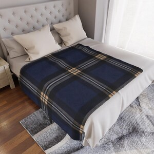 Navy Lodge Minky Blanket, Blue Plaid Throw Blanket, Cozy Cabin Couch Blanket, Rustic Home Decor, Heritage Gift