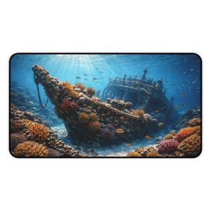Shipwreck Reef Desk Mat – Underwater Ocean Mouse Pad – Large Marine Desk Decor