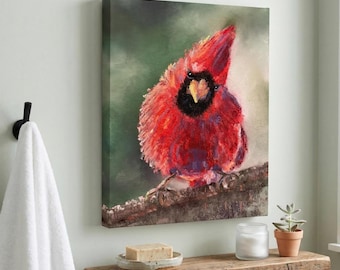 Cardinal Wall Art Canvas Print Bird Portrait Giclee Nature Office Workspace Decoration Minimalist Design Organic Home Creative Nook